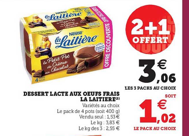 Dessert Lacté Aux Oeufs Frais La Laitiere 2+1 Offert