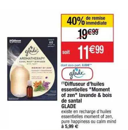 diffuseur d'huiles essentielles "moment of zen" lavande & bois de santal glace