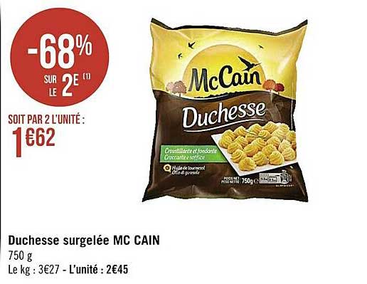 duchesse surgelés mc cain -68% sur le 2e