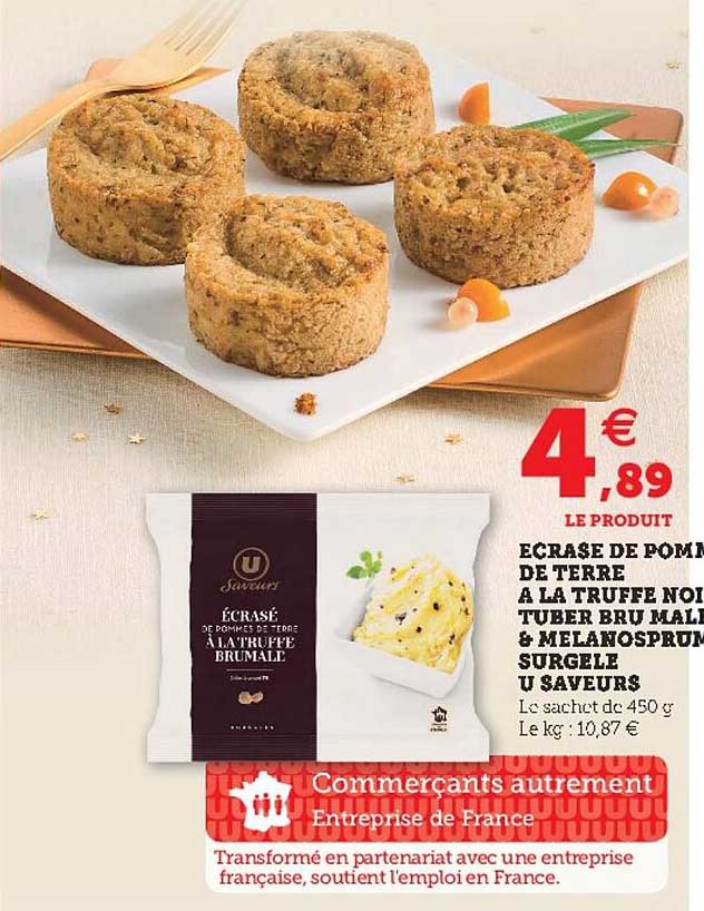 écrasé de pomme de terre à la truffe noir tuber brumale & mélanosprum surgelé u saveurs