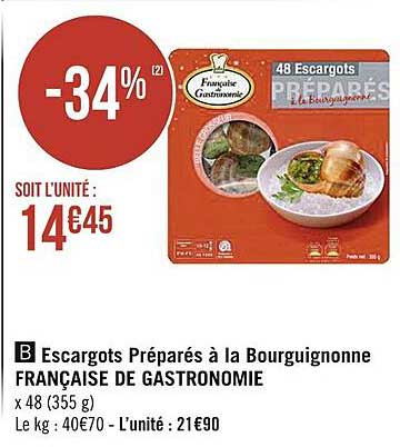 escargots préparés à la bourguignonne française de gastronomie