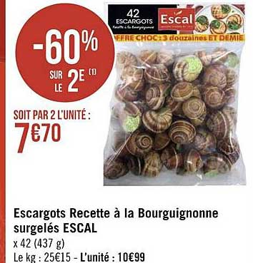 escargots recette à la bourguignonne surgelés escal