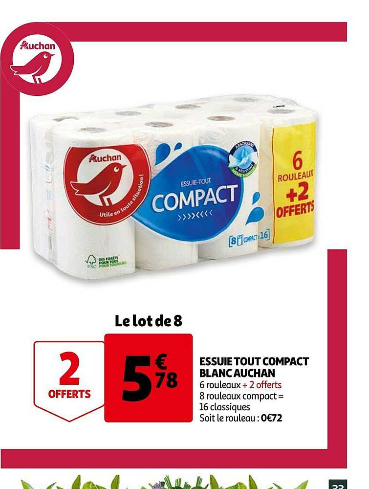 essuie tout compact blanc auchan