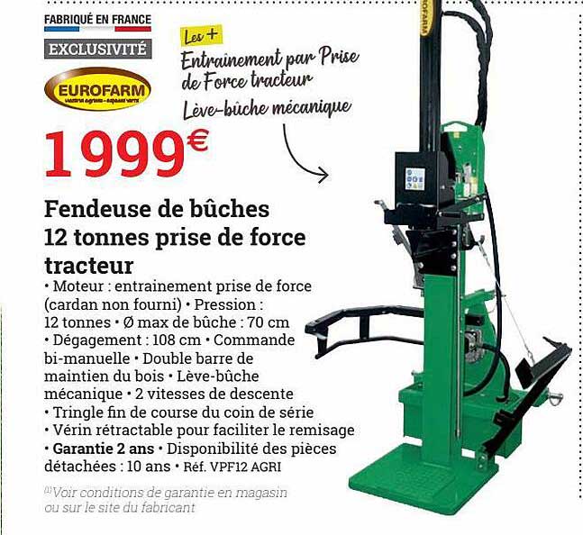 fendeuse de bûches 12 tonnes prise de force tracteur eurofarm