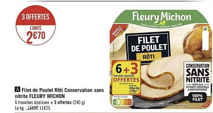 filet de poulet rôti conservation sans nitrite fleury michon
