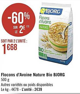 flocons d'avoine nature bio bjorg