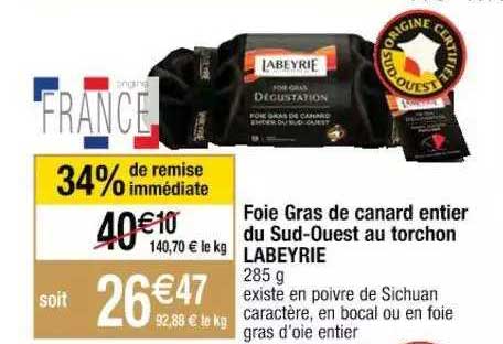 foie gras de canard entier du sud-ouest au torchon labeyrie