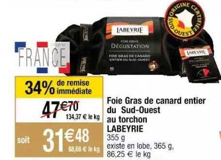 foie gras de canard entier du sud-ouest au torchon labeyrie
