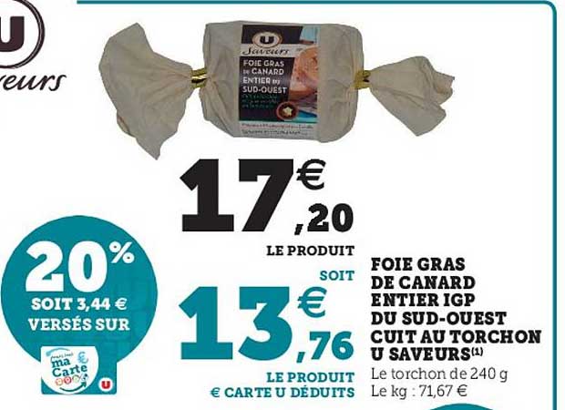 foie gras de canard entier igp du sud-ouest cuit au torchon u saveurs
