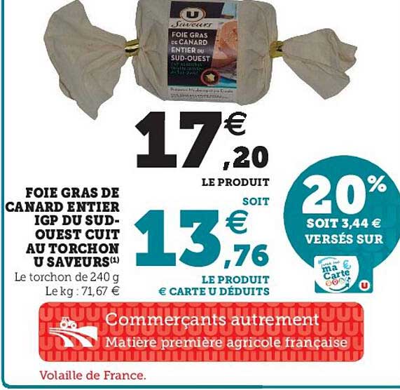 foie gras de canard entier igp du sud-ouest cuit au torchon u saveurs