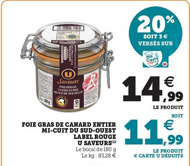 foie gras de canard entier mi-cuit du sud-ouest label rouge u saveurs