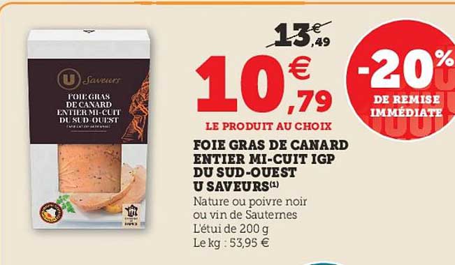 foie gras de canard entier mi-cuit igp du sud-ouest u saveurs -20% de remise immédiate
