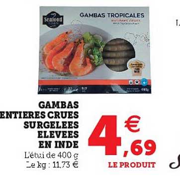 gambas entières crues surgelées élevées en inde