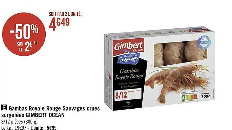 gambas royale rouge sauvages crues surgelées gimbert océan