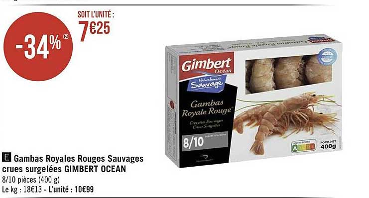 gambas royales rouges sauvages crues surgelées gimbert océan