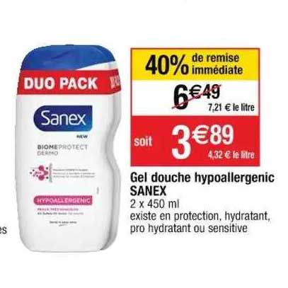 gel douche hypoallergénic sanex