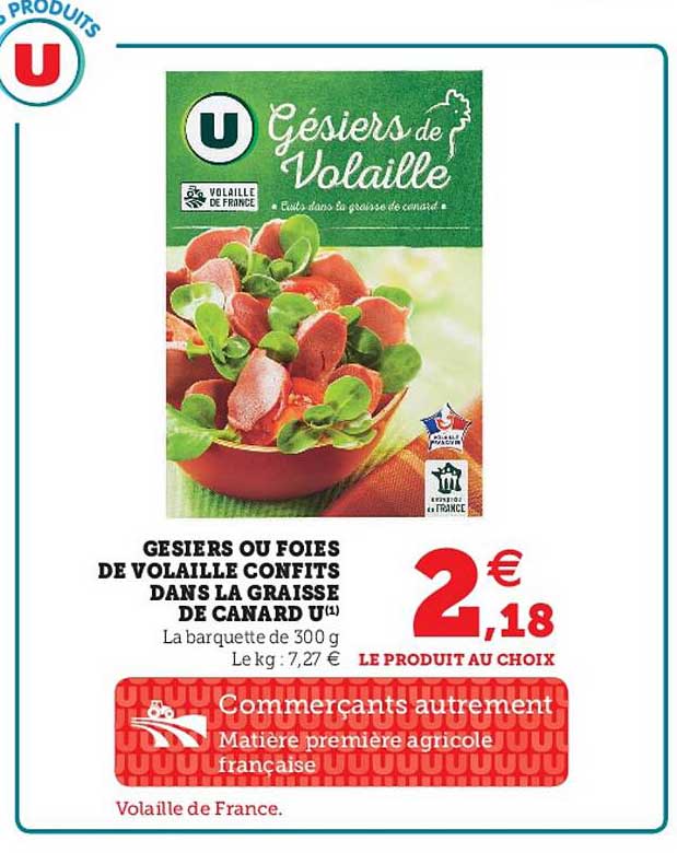 gesiers ou foies de volaille confits dans la graisse de canard u