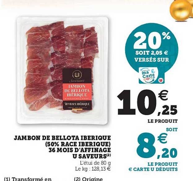 jambon de bellota ibérique (50% race ibérique) 36 mois d'affinage u saveurs