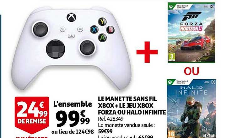 le manette sans fil xbx + le jeu xbox forza ou halo infinite