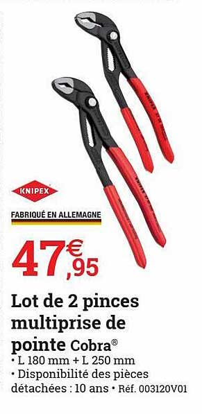 lot de 2 pinces multiprise de pointe cobra knipex