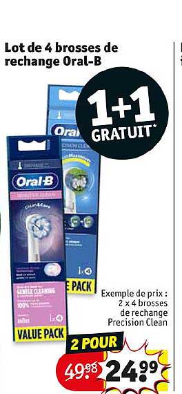 Lot De 4 Brosses De Rechange Oral-b 2 X 4 Brosses De Rechange Precision Clean 1+1 Gratuit