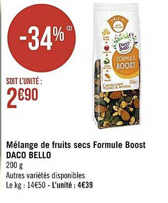 mélange de fruits secs formule boost daco bello