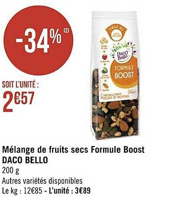 mélange de fruits secs formule boost daco bello