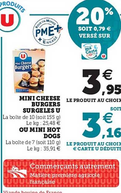 mini cheese burgers surgelés u ou mini hot dogs
