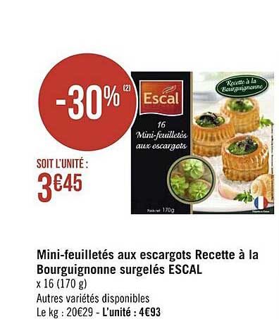 mini-feuilletés aux escargots recette à a bourguignonne surgelés escal