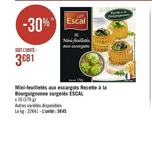 mini-feuilletés aux escargots recette à la bourguignonne surgelés escal