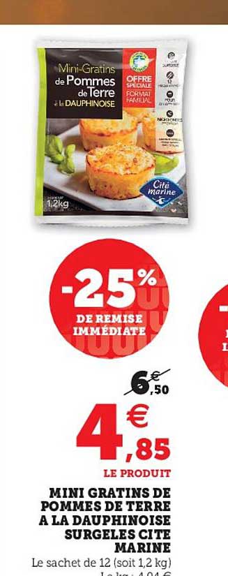 mini gratins de pommes de terre à la dauphinoise surgelés cité marine