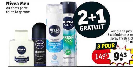 nivea men 3 x déodorants en spray fresh kick