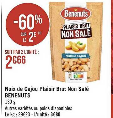 noix de cajou plaisir brut non salé bénénuts