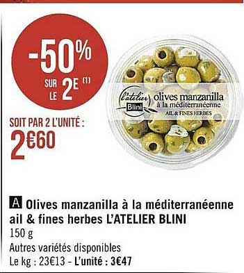 olives manzanilla à la méditerranéenne ail & fines herbes l'atelier blini