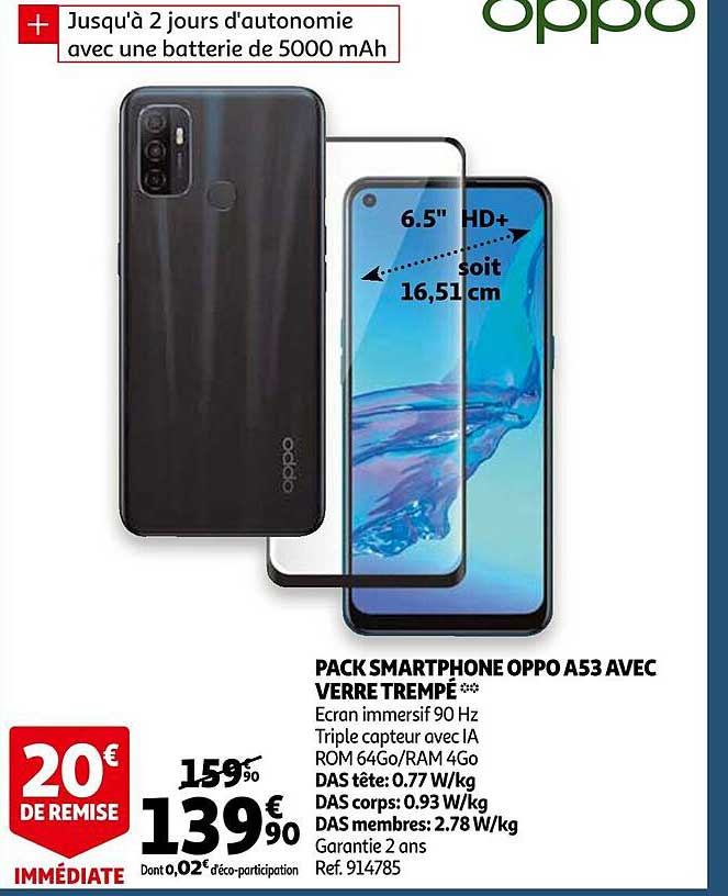 pack smartphone oppo a53 avec verre trempé
