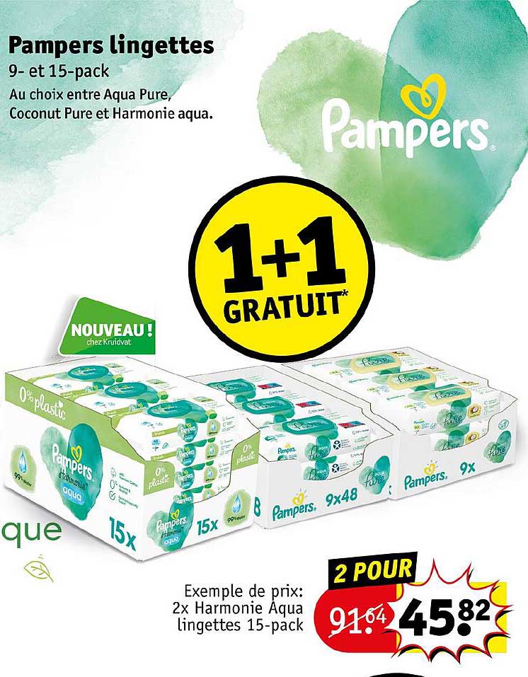 Pampers Lingettes 2x Harmonie Aqua Lingettes 15-pack 1+1 Gratuit