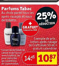 parfums tabac lotion après-rasage de craftsman + gratuit calendrier 25% de réduction