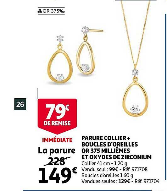 parure collier + boucles d'oreilles or 375 millièmes et oxydes de zirconium
