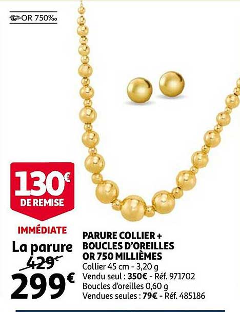 parure collier + boucles d'oreilles or 750 millième