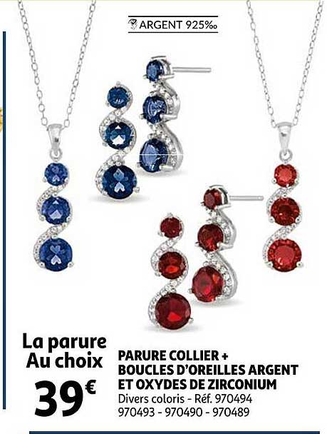 parure collier boucles d'oreilles argent et oxydes de zirconium
