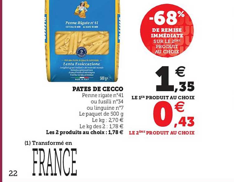 pâtes de cecco -68% de remise immédiate sur le 2ème produit au choix