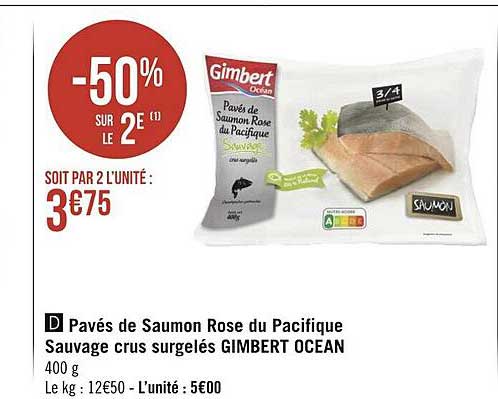 pavés de saumon rose du pacifique sauvage crus surgelés gimbert océan