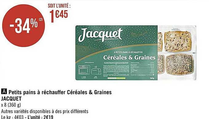 petits pains à réchauffer céréales & graines jacquet