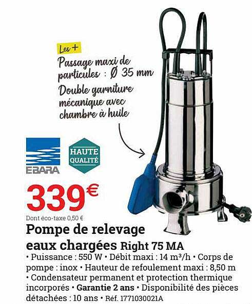 pompe de relevage eaux chargées right 75 ma ebara