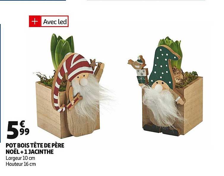 pot bois tête de père noël + 1 jacinthe