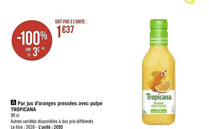 Pur Jus D'oranges Pressées Avec Pulpe Tropicana