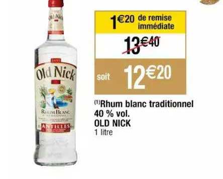 rhum blanc traditionnel 40% vol. old nick