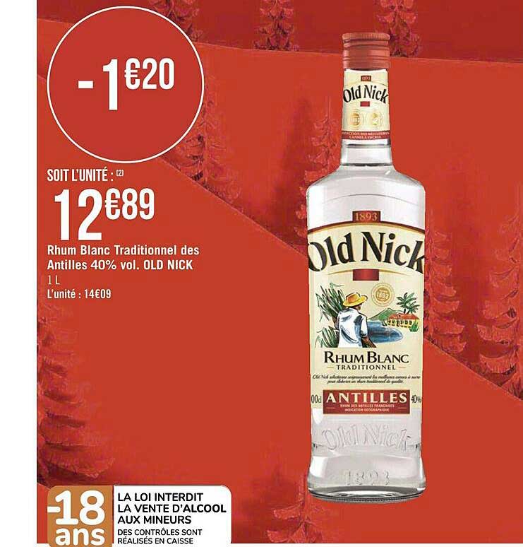 rhum blanc traditionnel des antilles 40% vol. old nick