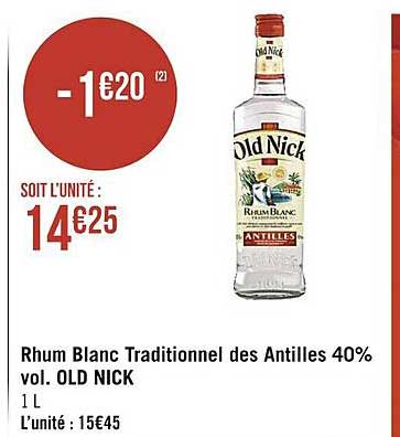 rhum blanc traditionnel des antilles 40% vol. old nick