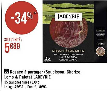 rosace à partager (saucisson, chorizo, lomo & paleta) labeyrie